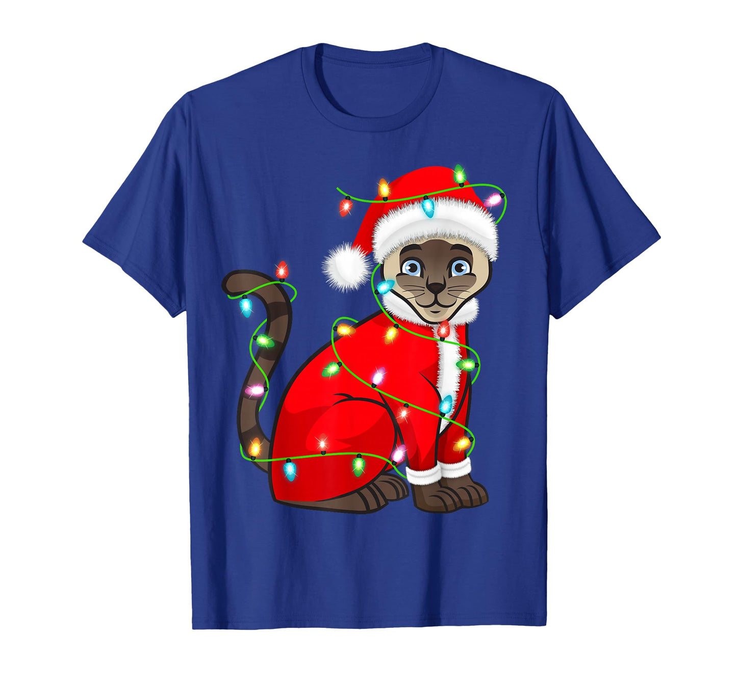 Siamese Cat Christmas Lights Santa Costume Cute Animal Xmas T-Shirt