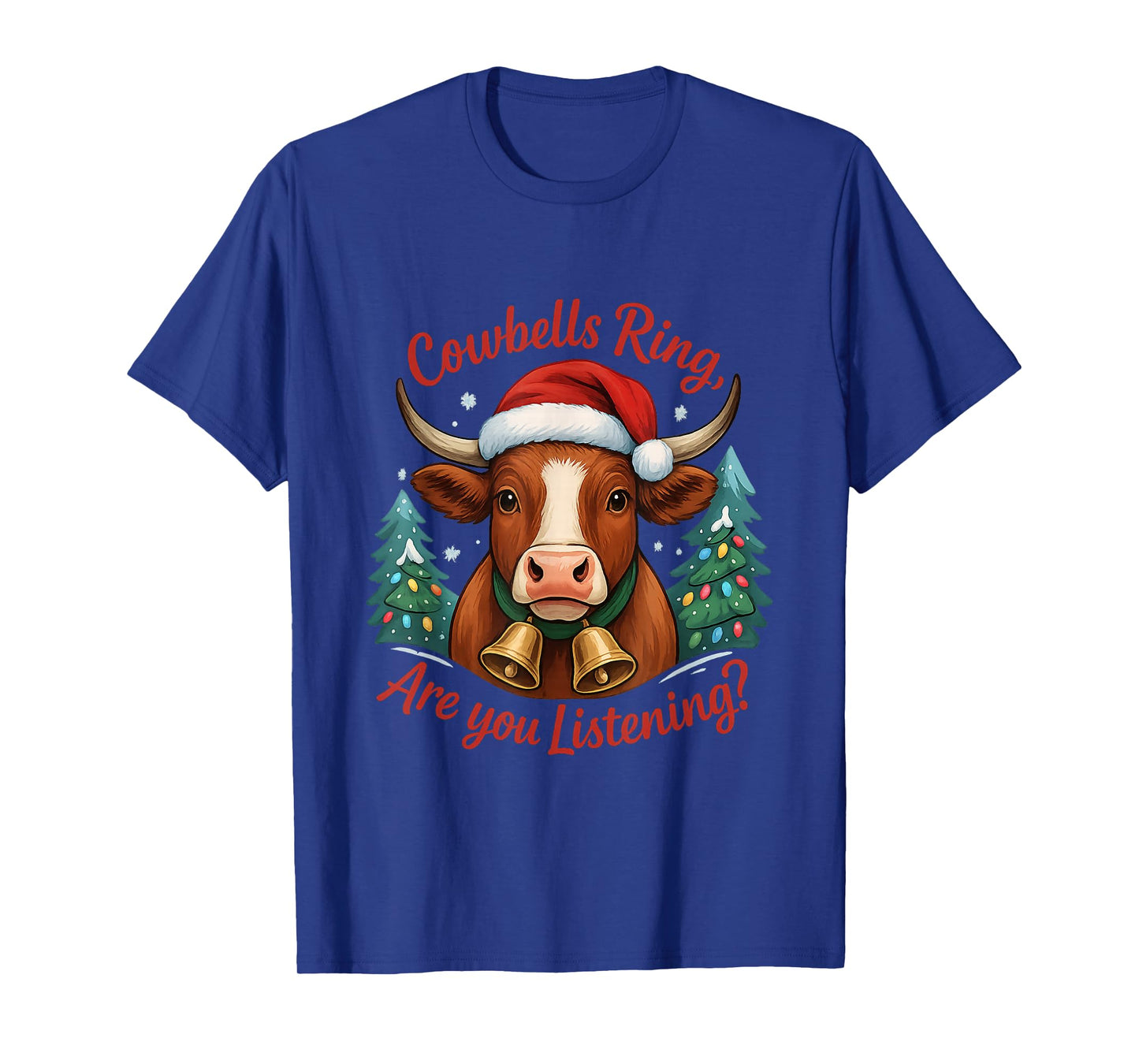 Cute Brown Christmas Cow Funny Merry Cows Lover Santa Humor T-Shirt