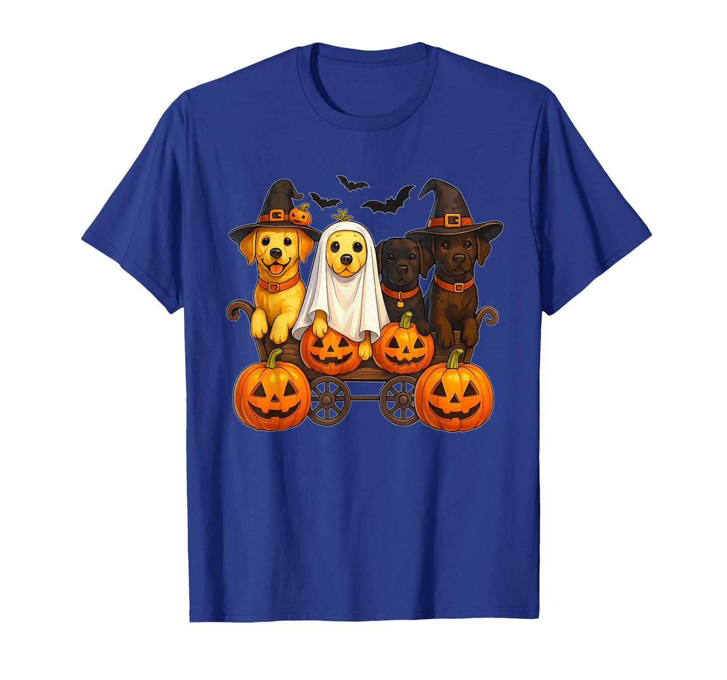 Halloween Retriever Dogs Ghost Witch Pumpkins Wooden Wagon T-Shirt