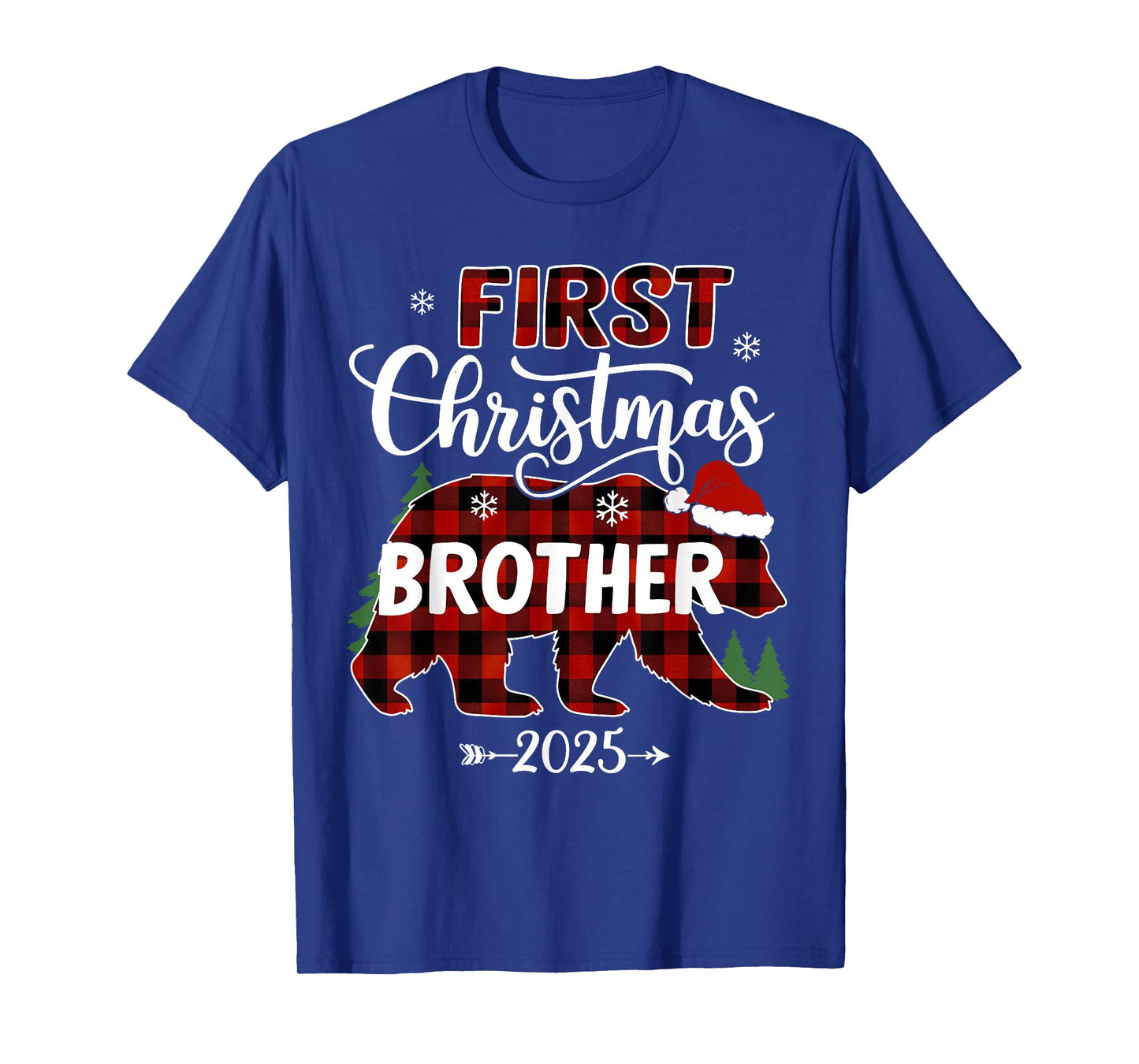 Pregnancy First Christmas Brother Red Plaid Bear Santa 2025 T-Shirt