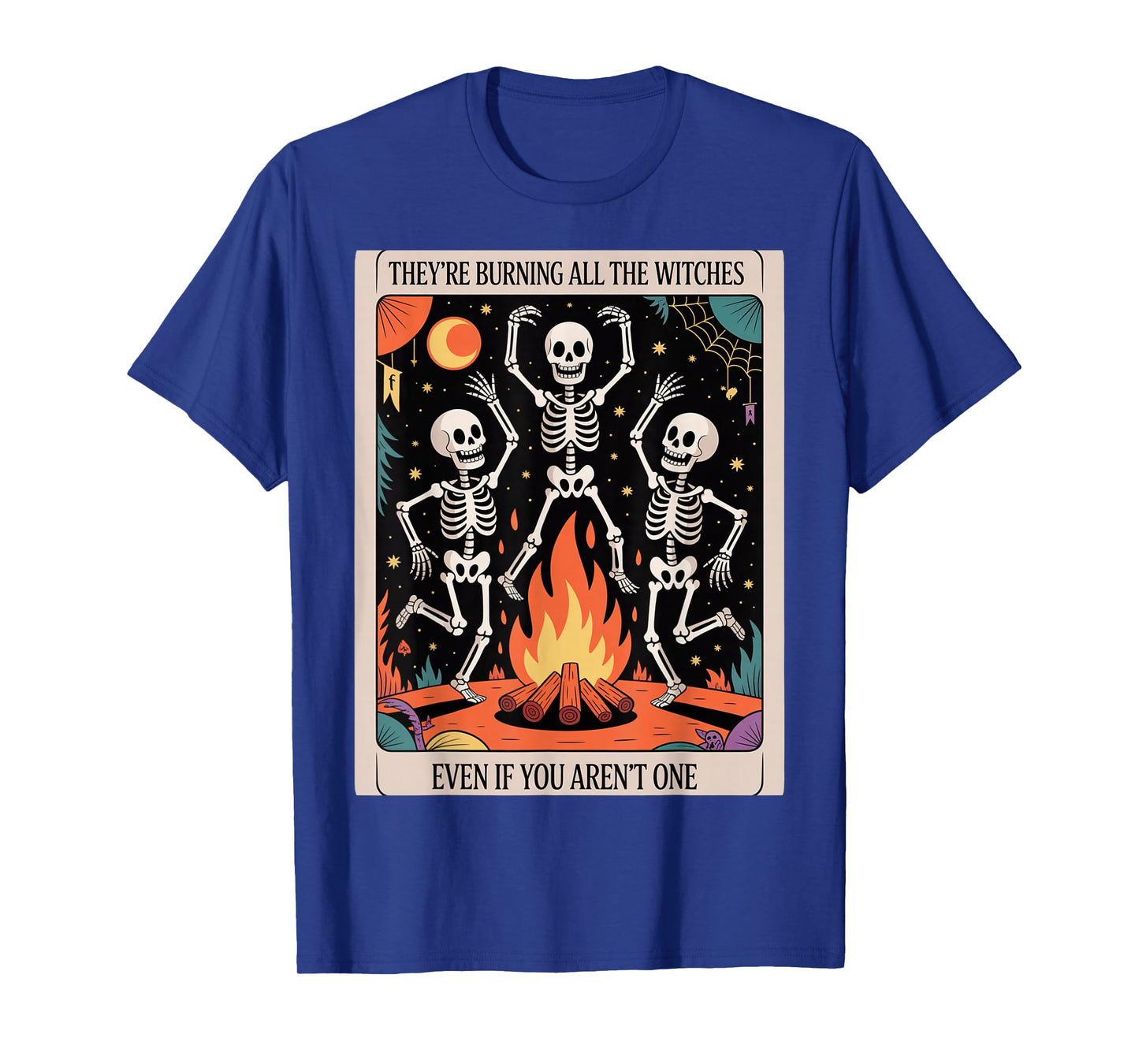 Burning Witches Skeleton Bonfire Tee – Gothic Halloween Taro T-Shirt