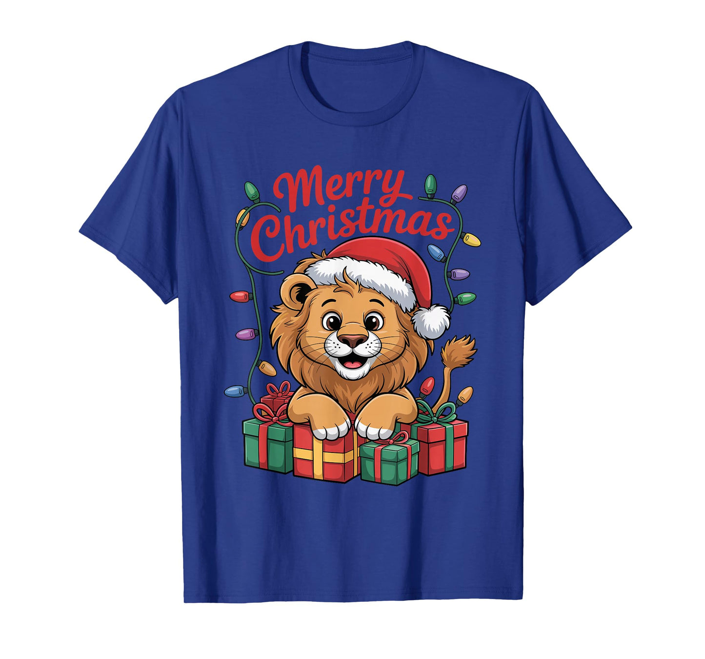 Lion Santa Hat Christmas Design Funny Wild Animal Lovers T-Shirt