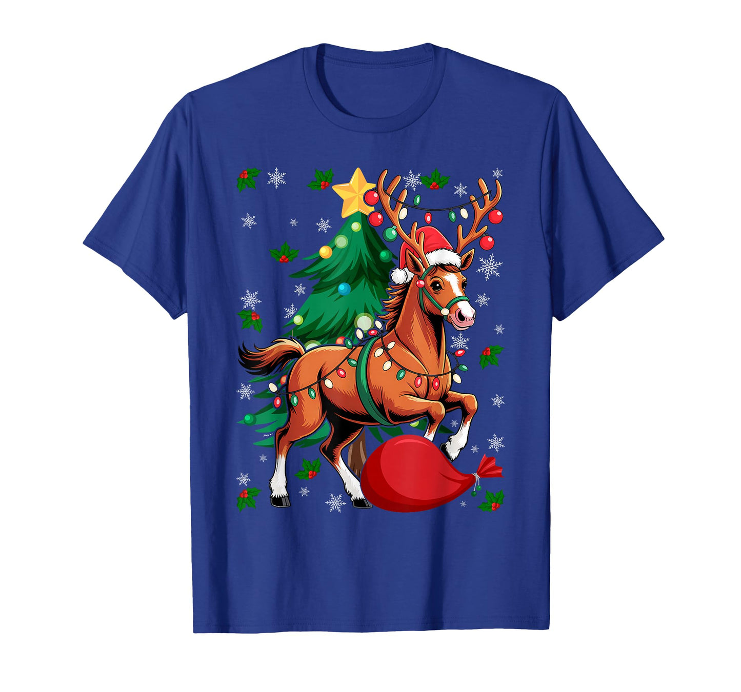 Christmas Lights Horse Santa Funny Xmas Tree T-Shirt