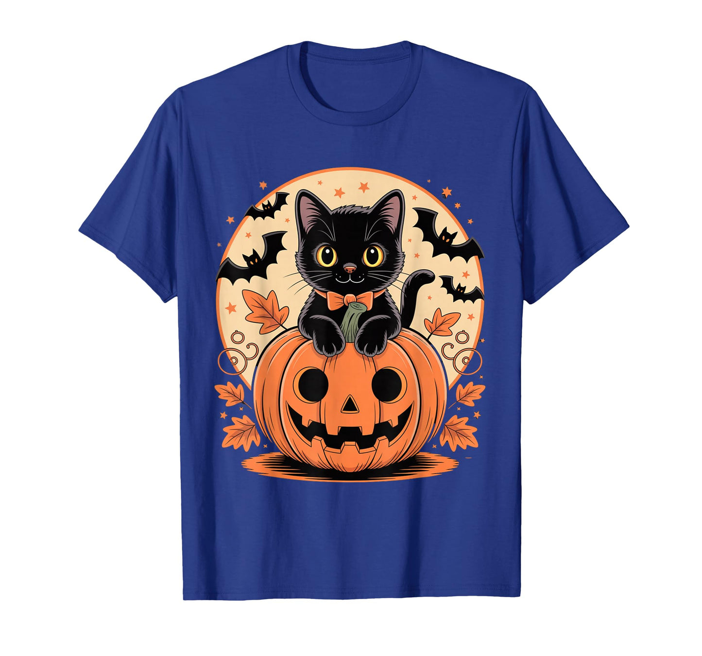 Retro Black Cat Halloween Pumpkin Costume for Women Men Kids T-Shirt