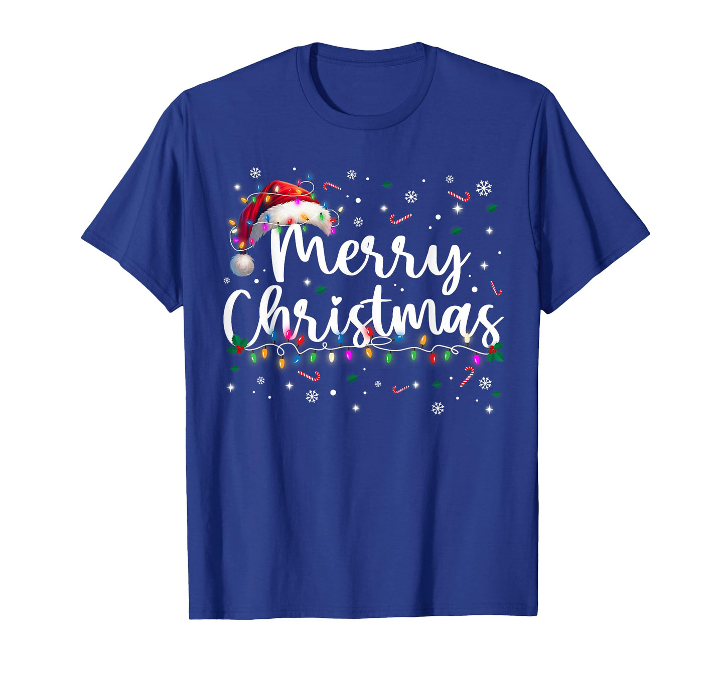 Merry Christmas Lights Santa Hat Xmas Family Men Women T-Shirt