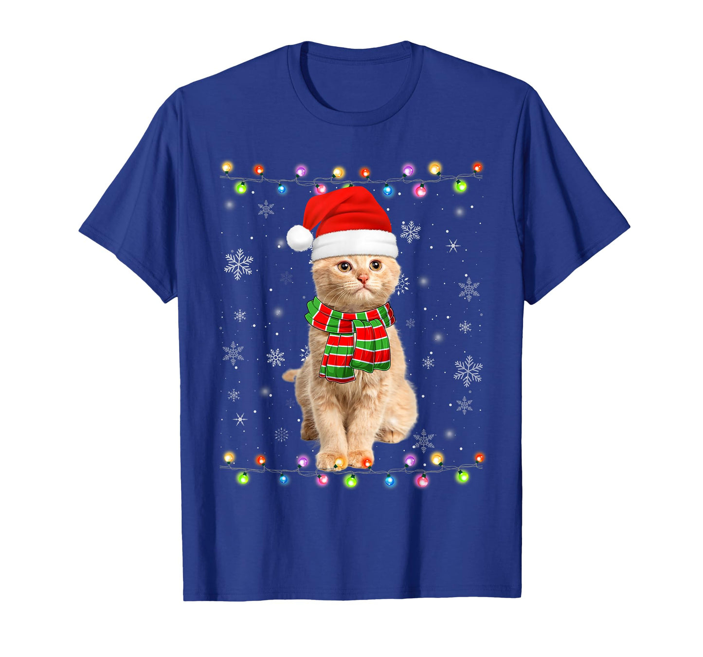 Cat Christmas Lights Santa Hat Funny Meowy Cat Xmas T-Shirt