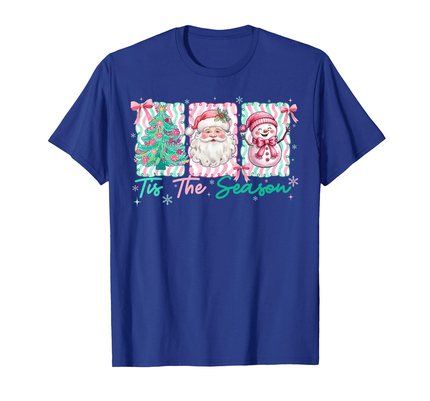 Preppy Tis The Season Santa Snowman Merry Christmas Tree T-Shirt