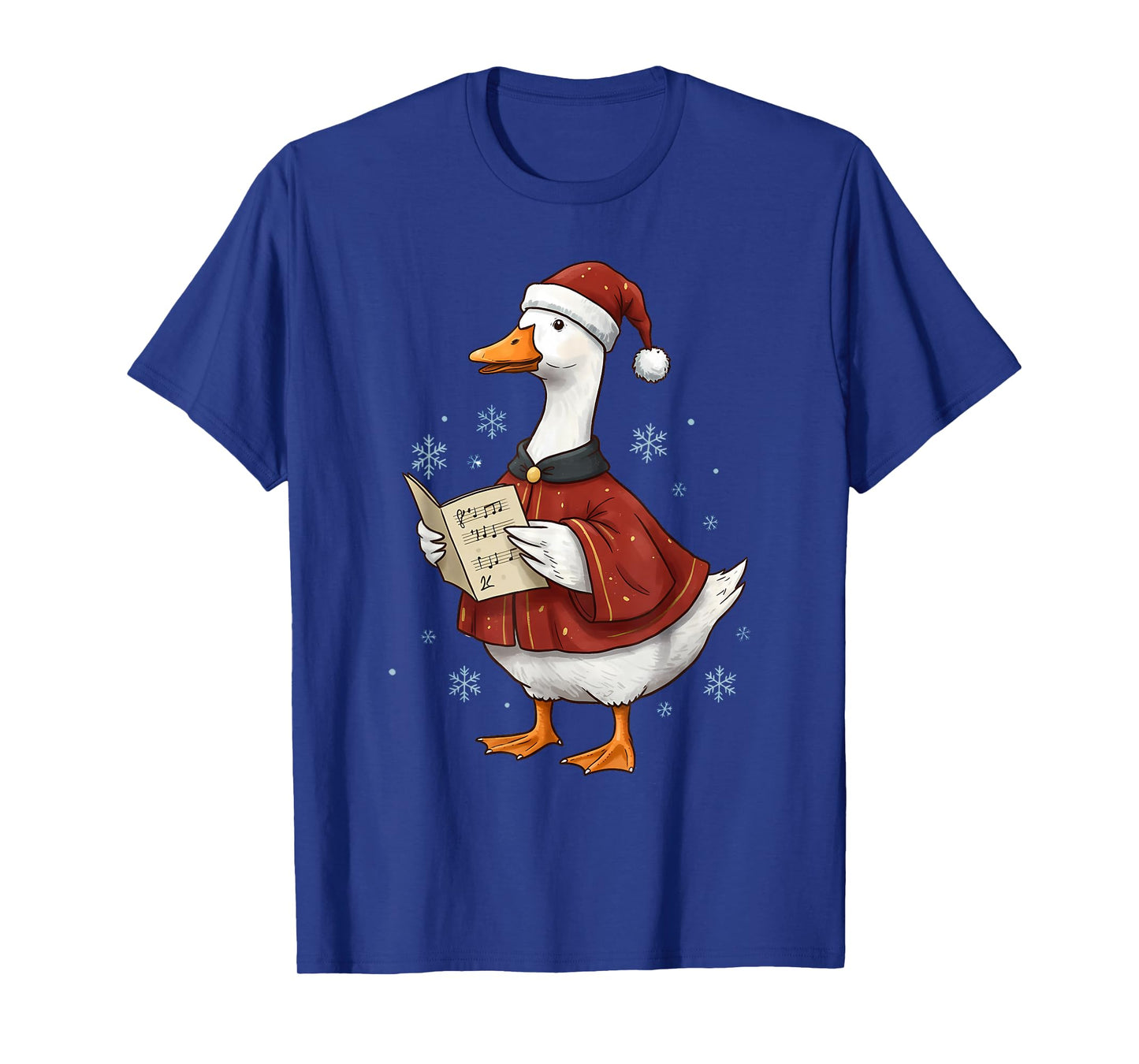 Festive Goose Caroler in Santa Hat Christmas Holiday T-Shirt