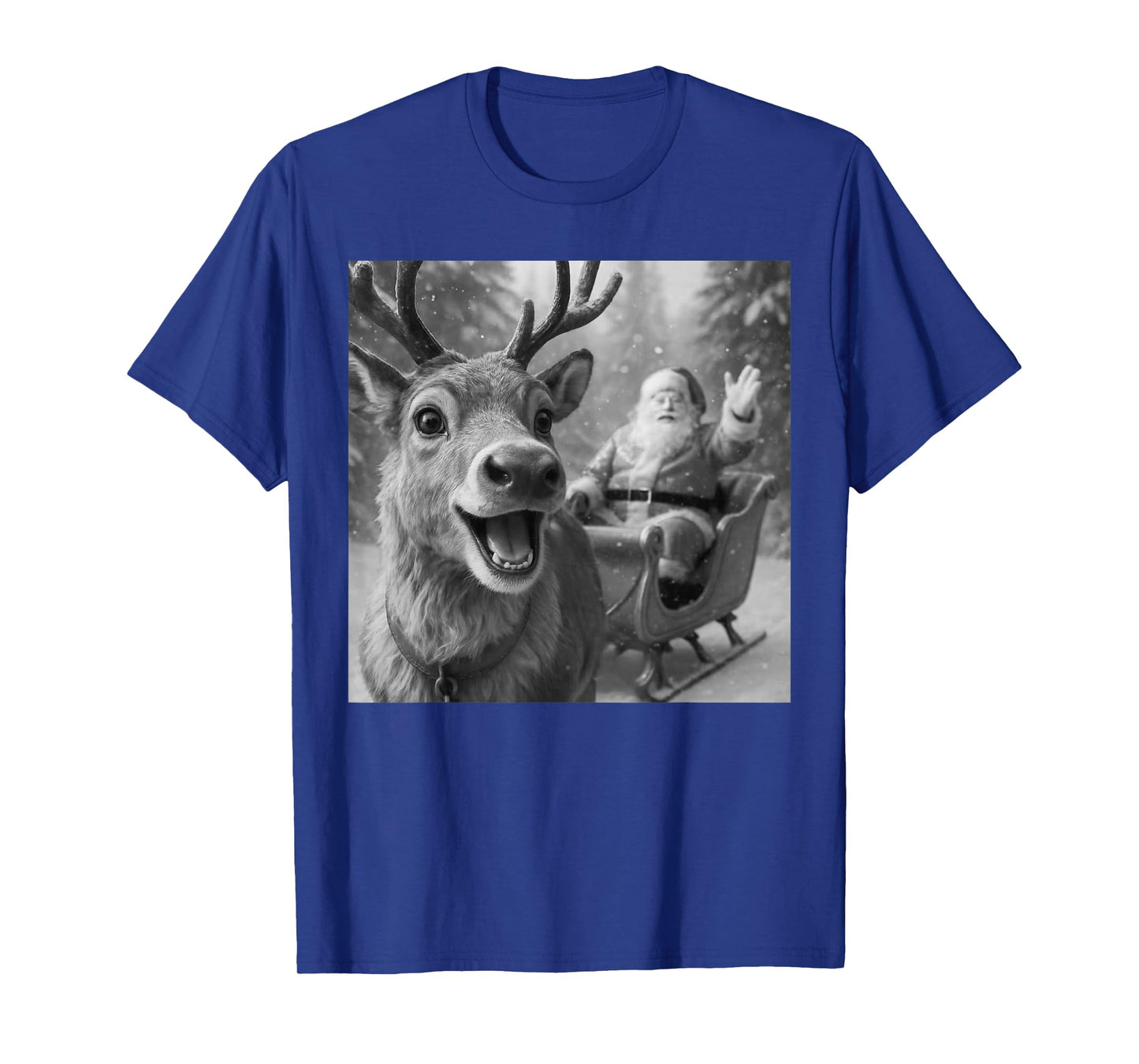 Funny Santa Claus in Sleigh with Reindeer Christmas Holiday T-Shirt