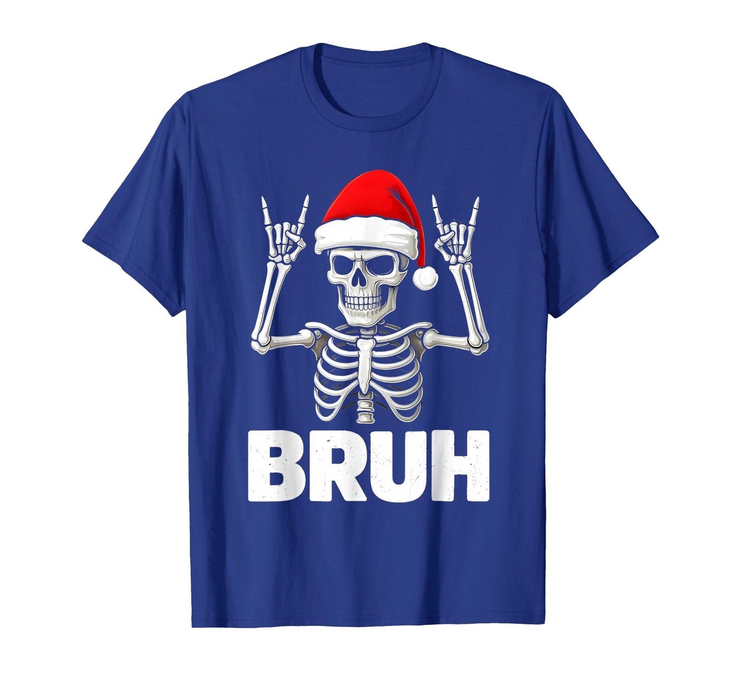 Bruh Skeleton Rock on Christmas Santa Hat for Men Boys Kids T-Shirt