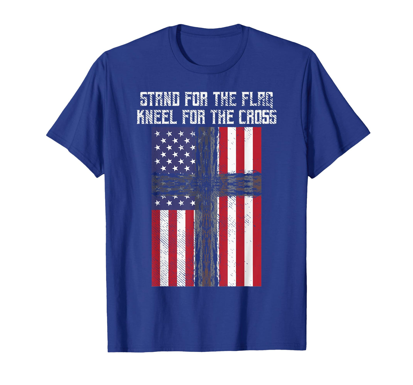 Stand Flag Kneel Cross God Jesus America US Christian Gift T-Shirt