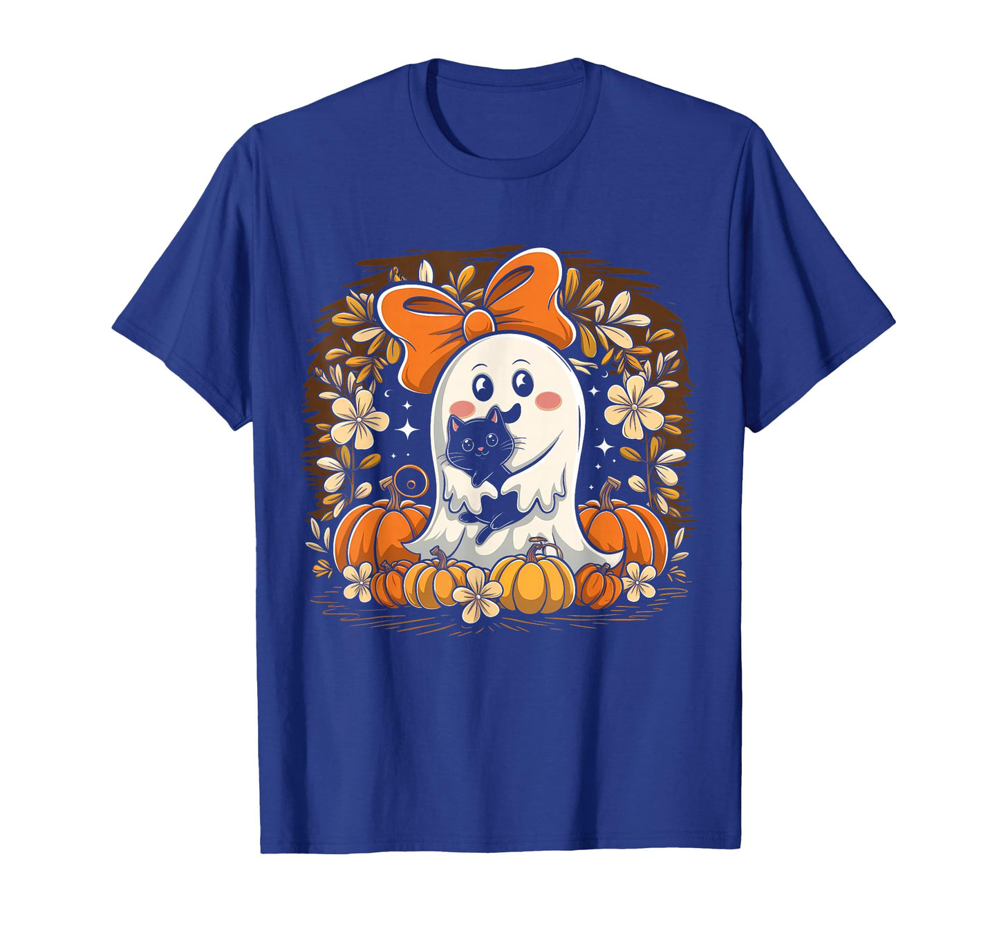 Groovyt Funny Halloween Ghost Holding Black Cat T-Shirt