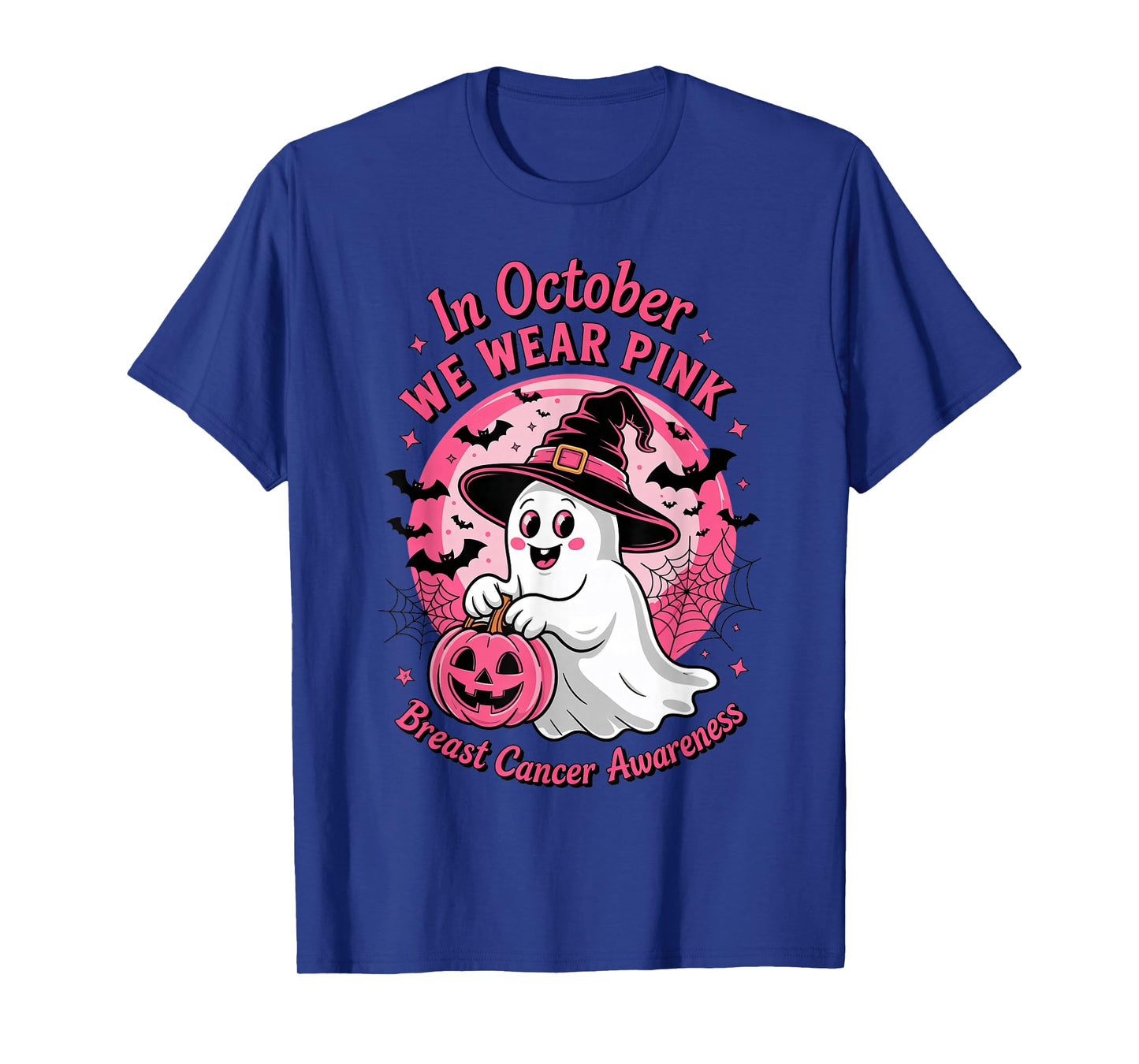 Halloween Ghost Witch Pumpkin Breast Cancer Survivor Womens T-Shirt