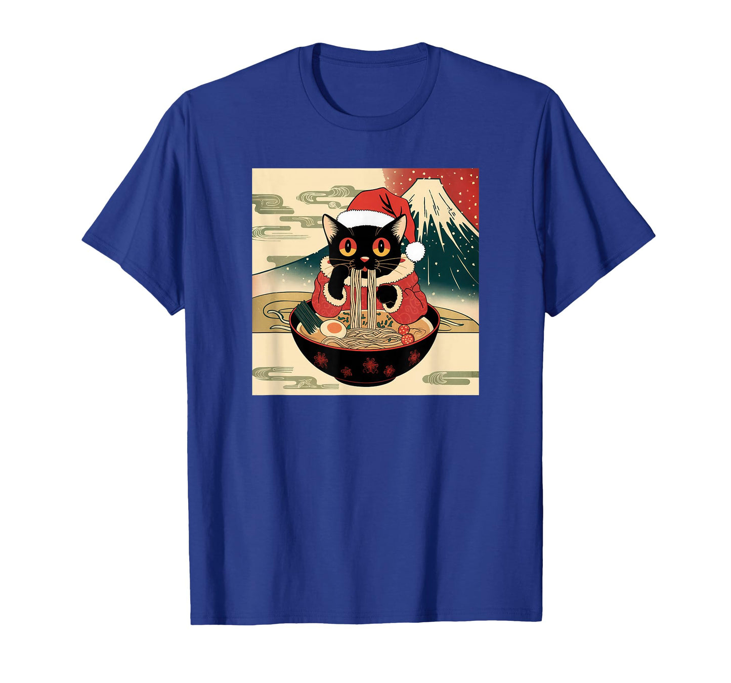 Santa Cat Eating Ramen Japanese Inspired Christmas T-Shirt