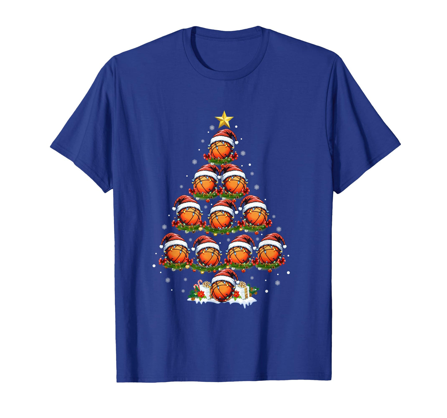 Basketball Christmas Tree Lights Men Boys Funny Xmas Pajamas T-Shirt