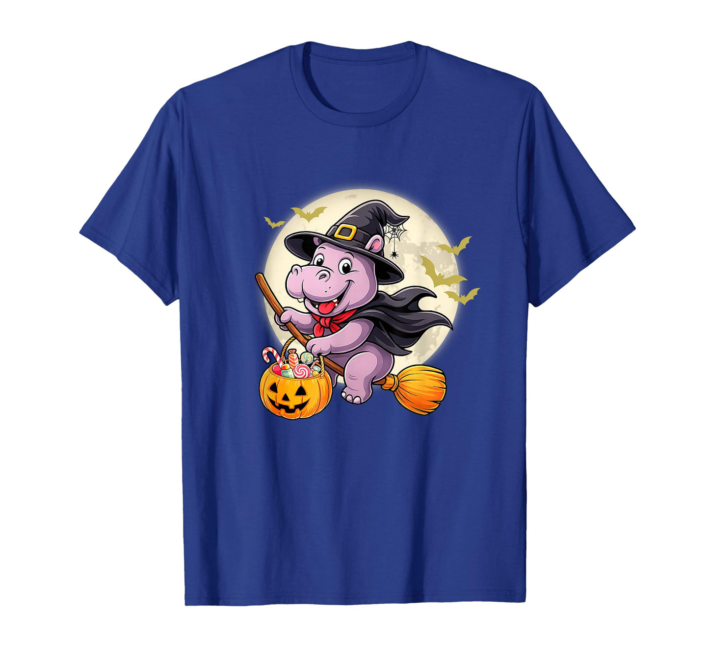 Hippo Witch Hat Riding Broom Halloween Funny Animal Lover T-Shirt