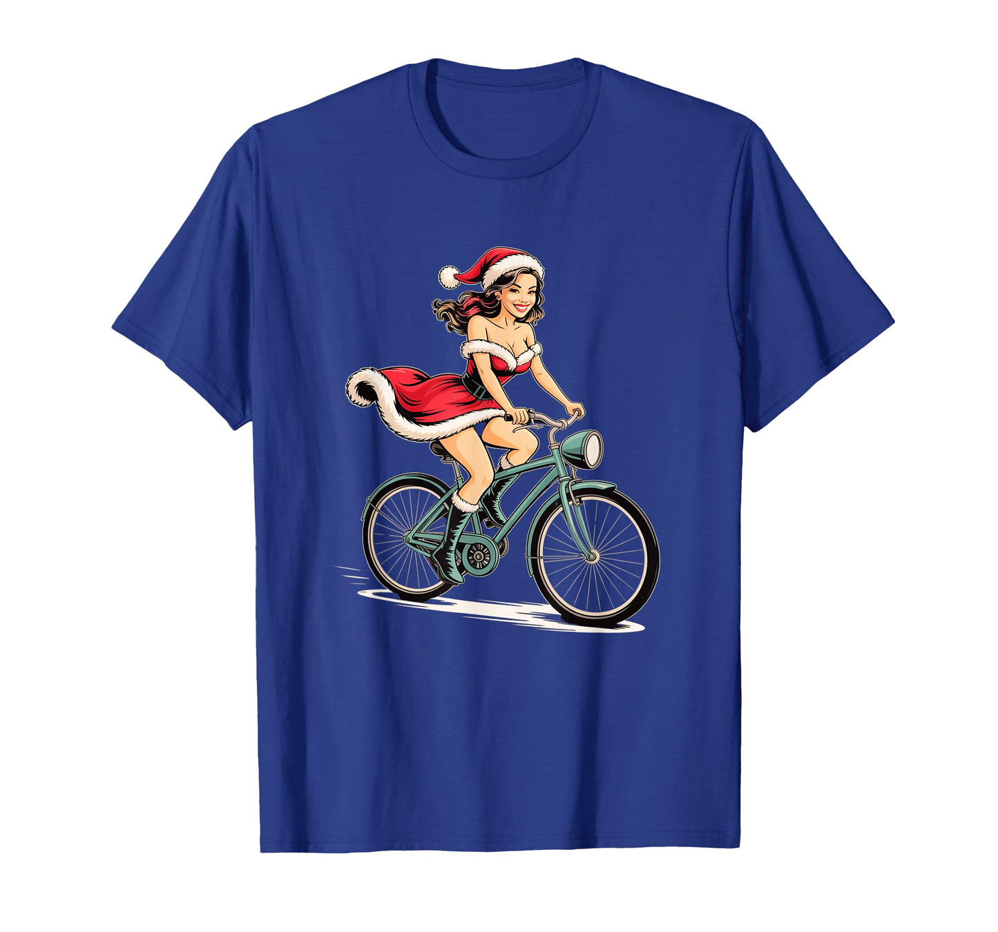 Pinup Christmas Santa Girl on Bicycle Vintage Retro Holiday T-Shirt