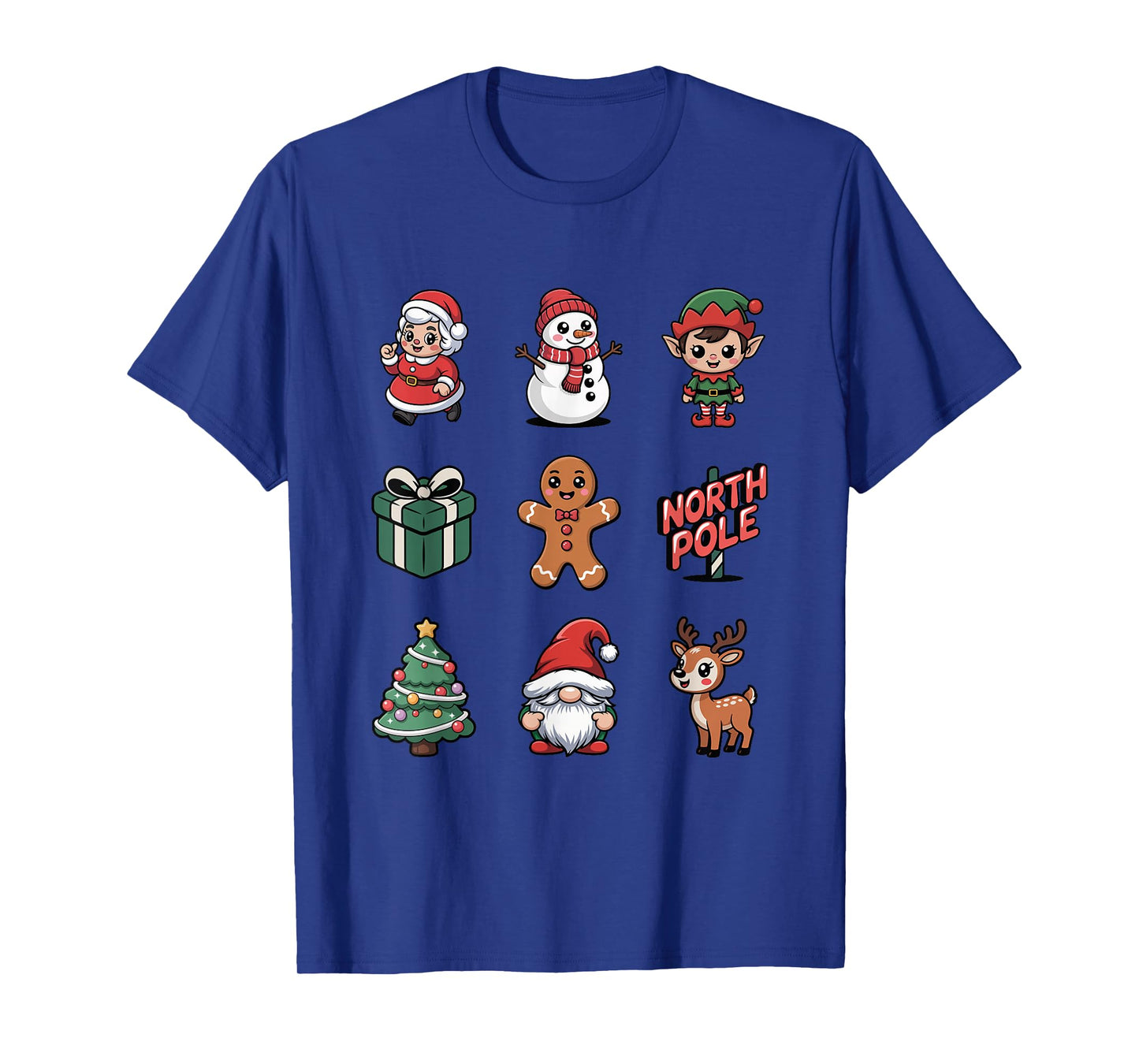 Cute Christmas Cartoon Santa Elf Reindeer Holiday T-Shirt