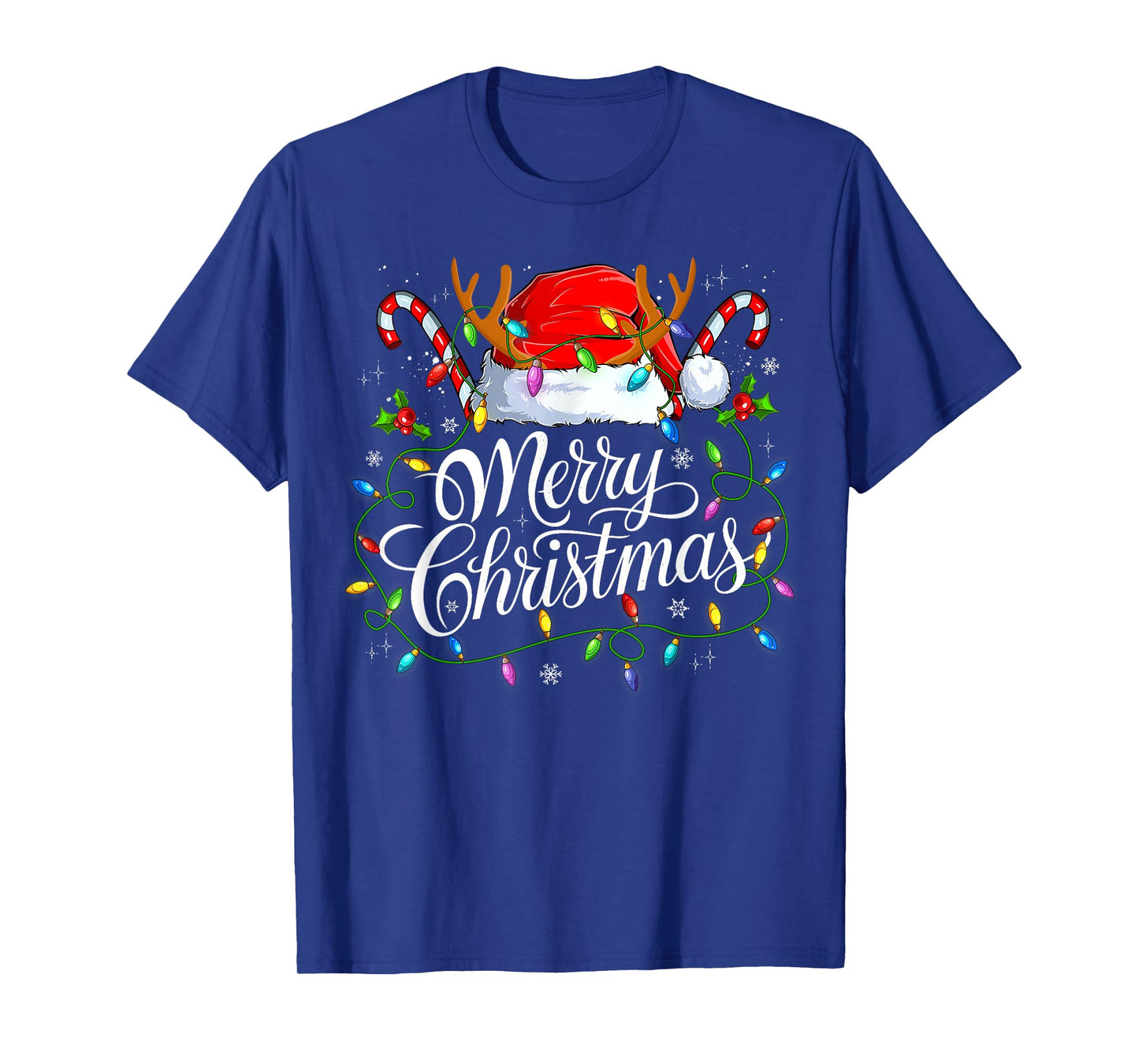 Merry Christmas Xmas Lights Santa Hat Candy Cane Holiday T-Shirt