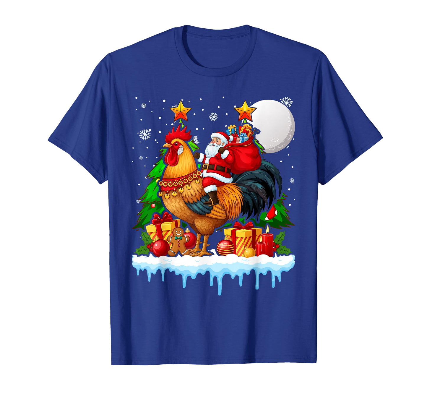 Santa Riding Chicken Reindeer Christmas Lover T-Shirt