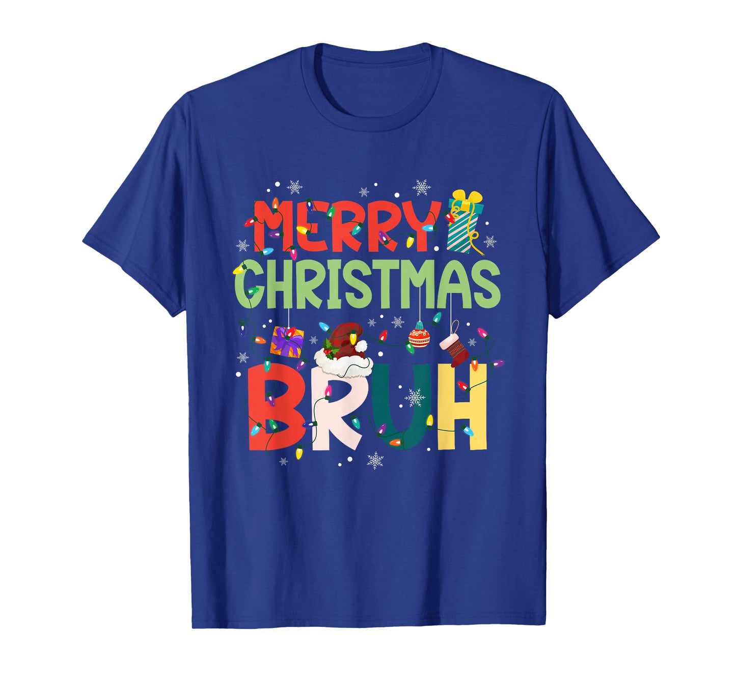 Merry Christmas Bruh Santa Claus Lights Xmas Family Pajamas T-Shirt
