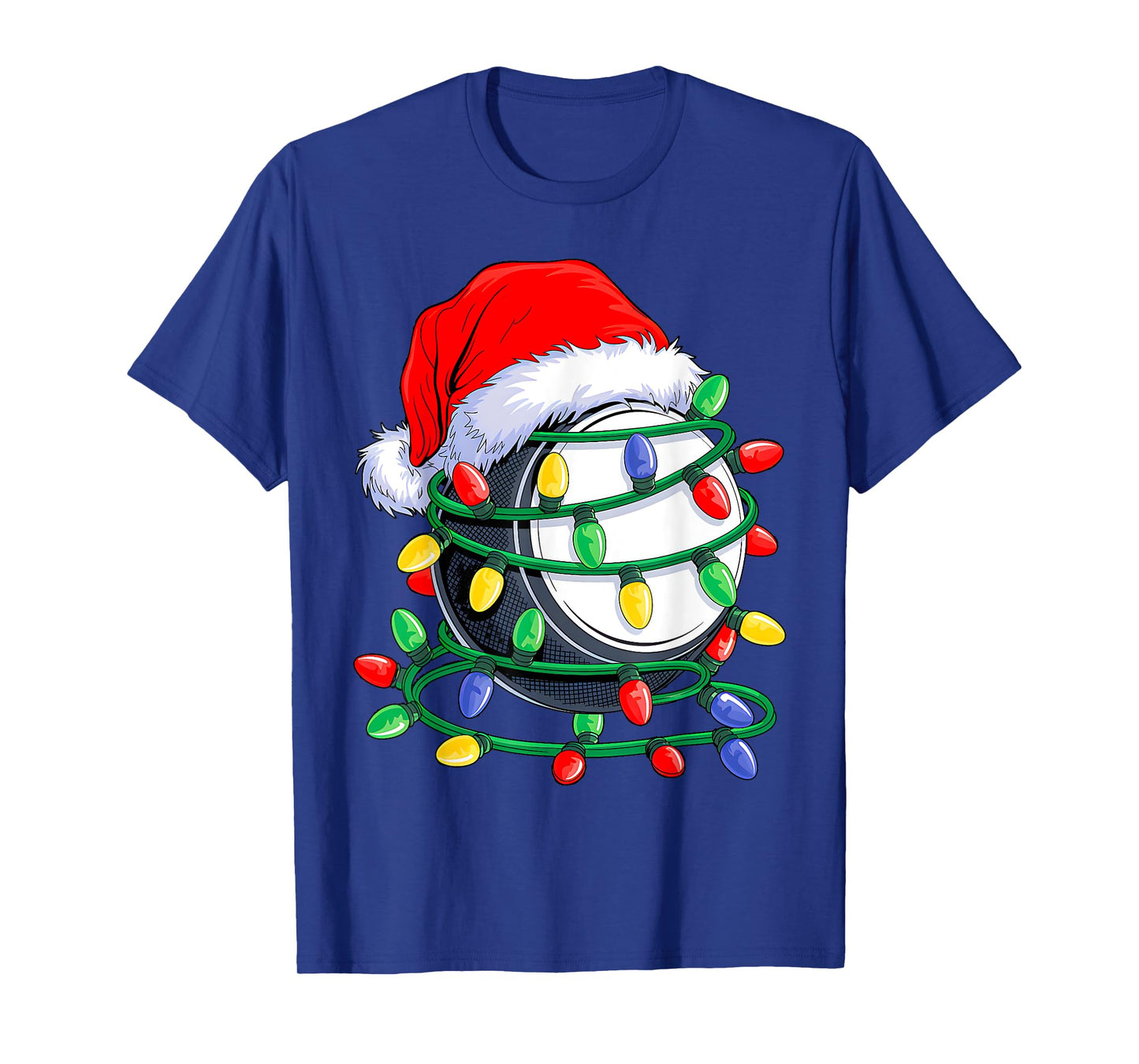 Hockey Santa Hat Christmas Squad Hockey Lover Xmas Lights T-Shirt