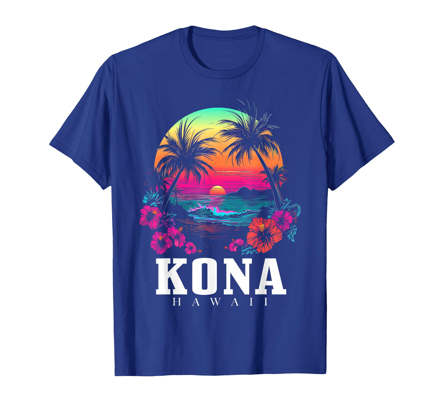 Kona Hawaii Hawaiian Hibiscus Flowers Surfer Souvenir T-Shirt