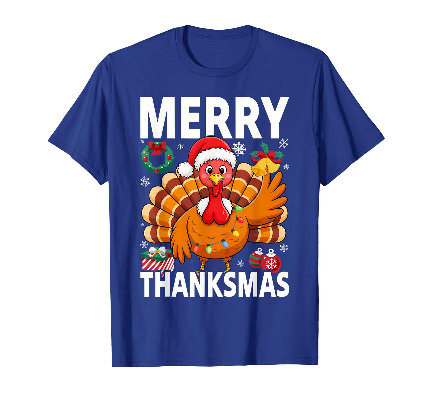 Merry Thanksmas Happy Thanksgiving Santa Turkey T-Shirt
