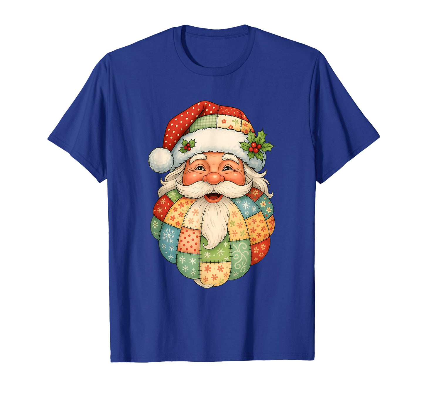 Vintage Santa Claus Face Patchwork Family Christmas Matching T-Shirt