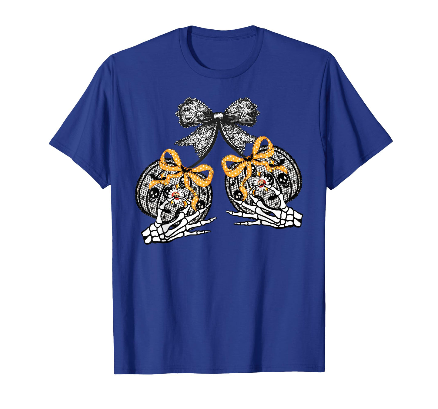 Funny Pumpkin Cherries Skeleton Lace Coquette Bow Halloween T-Shirt