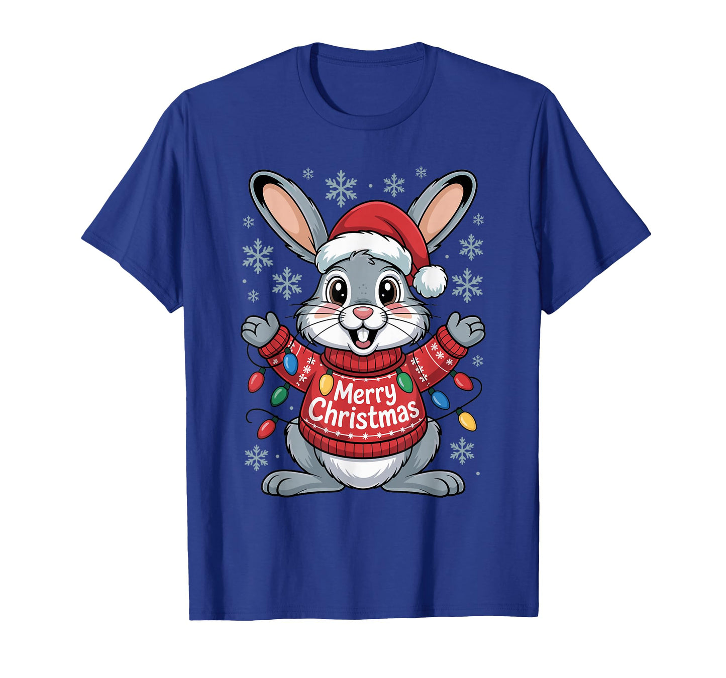 Christmas Bunny Snowshoe Hare Rabbit Santa Hat Light Funny T-Shirt