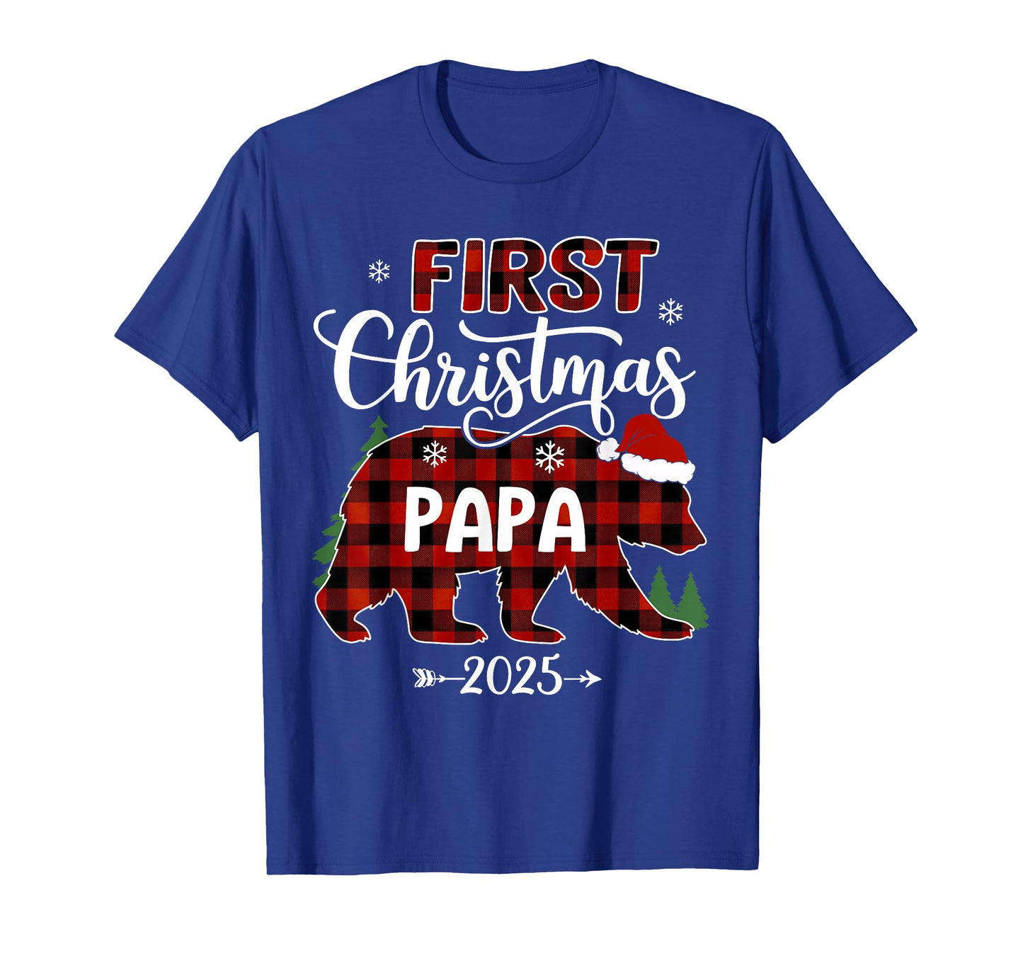 Pregnancy First Christmas Papa Red Plaid Bear Santa 2025 T-Shirt