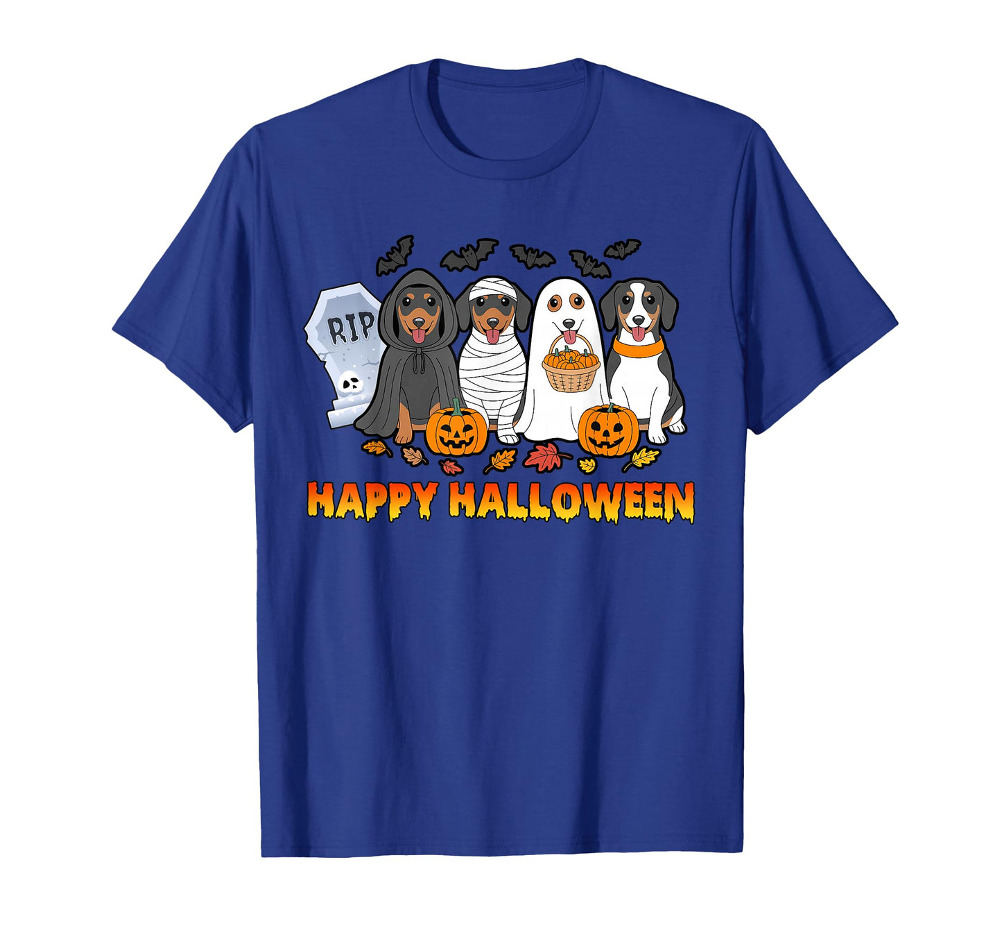 Ghost Witch Pumpkin Four Dachshund Dogs Lovers Halloween T-Shirt