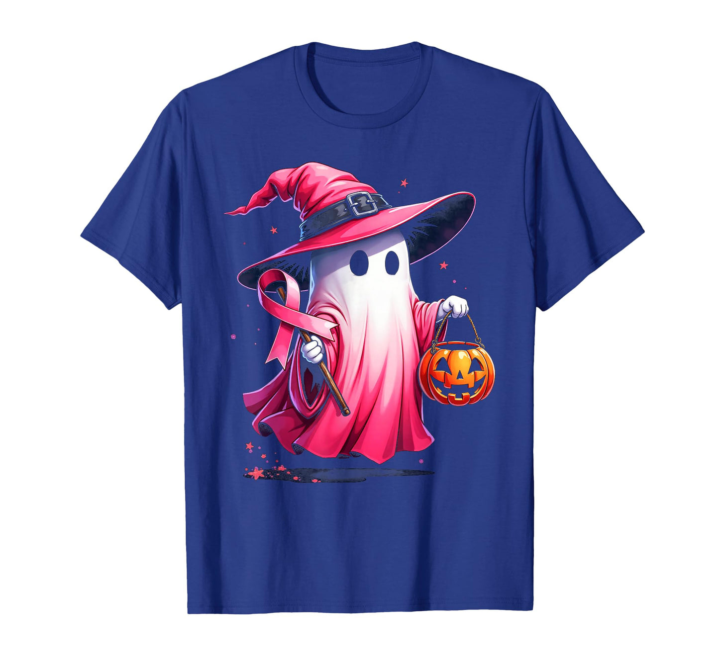 Cute Pink Ghost with Witch Hat Breast Cancer Awareness 2025 T-Shirt