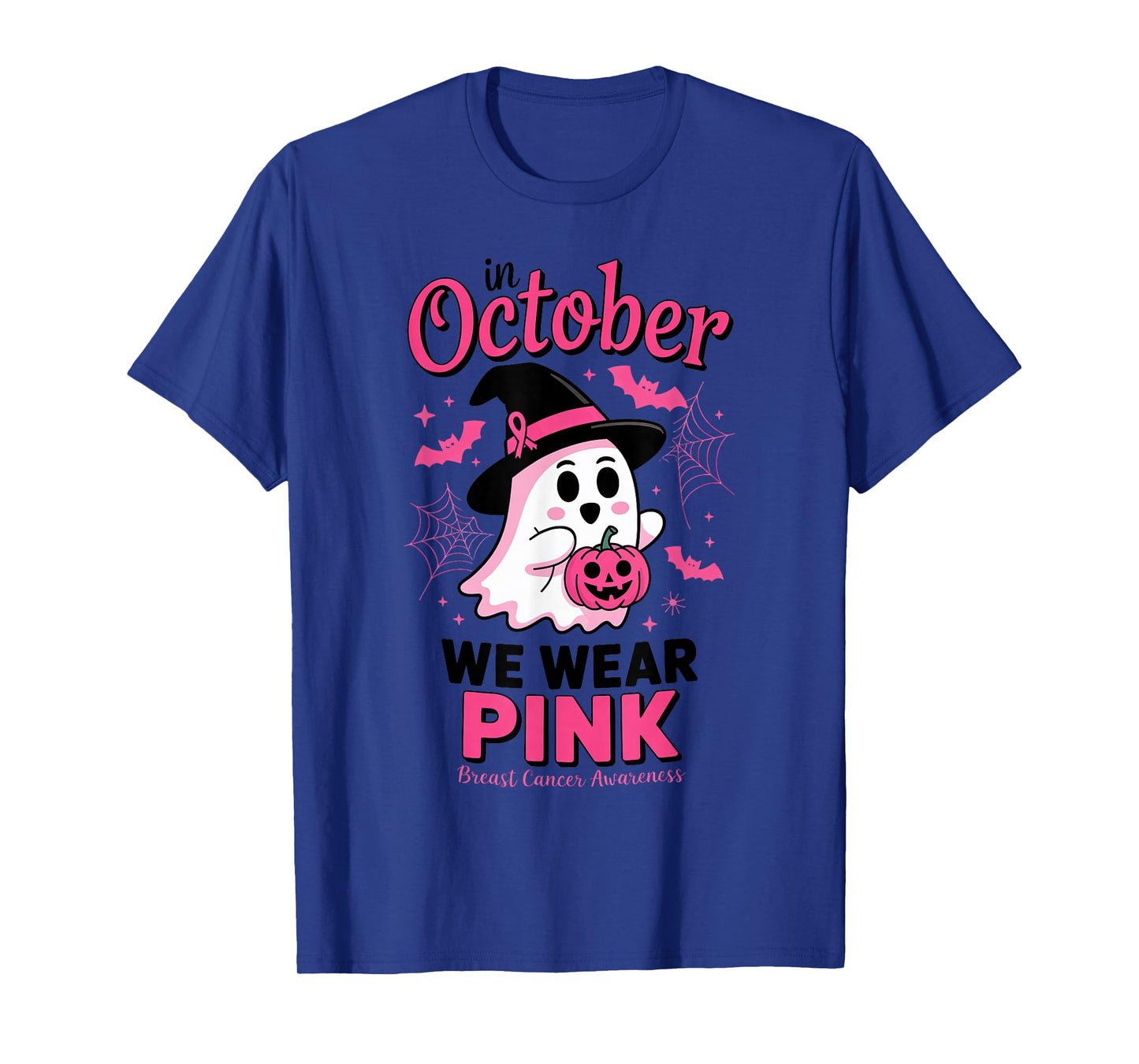 Cute Ghost Witch Hat Pumpkin Breast Cancer Awareness October T-Shirt