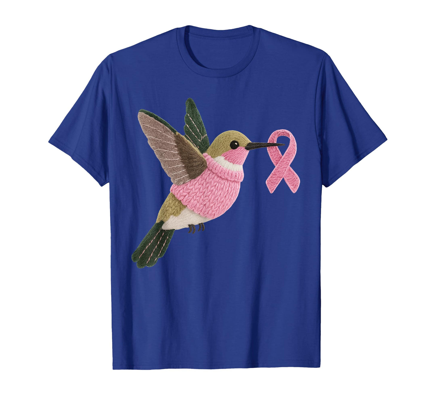Hummingbird Pattern Felt Art Pink Ribbon Breast Cancer T-Shirt