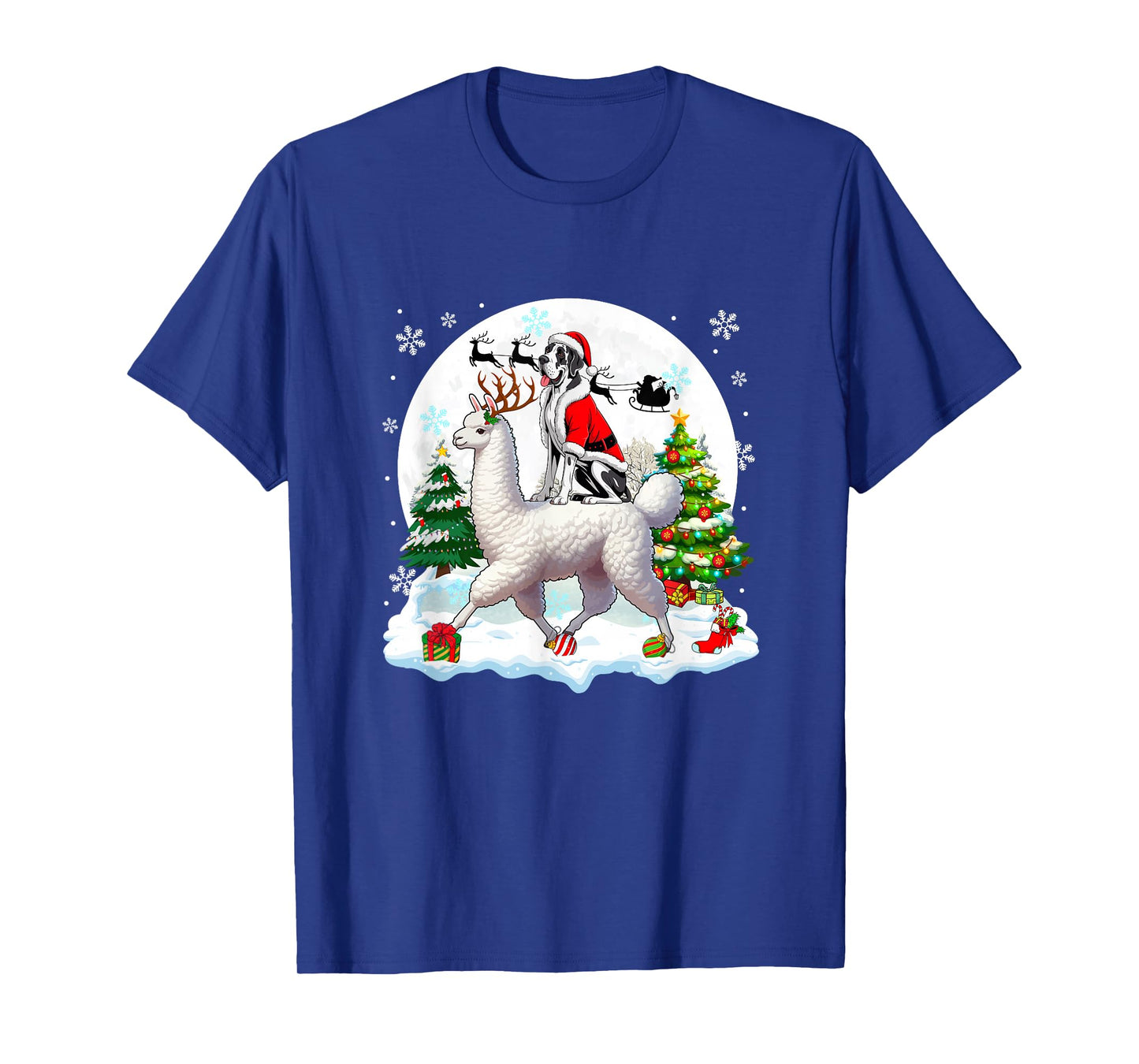 Santa Great Dane Riding Llama Reindeer Christmas Owner Kids T-Shirt