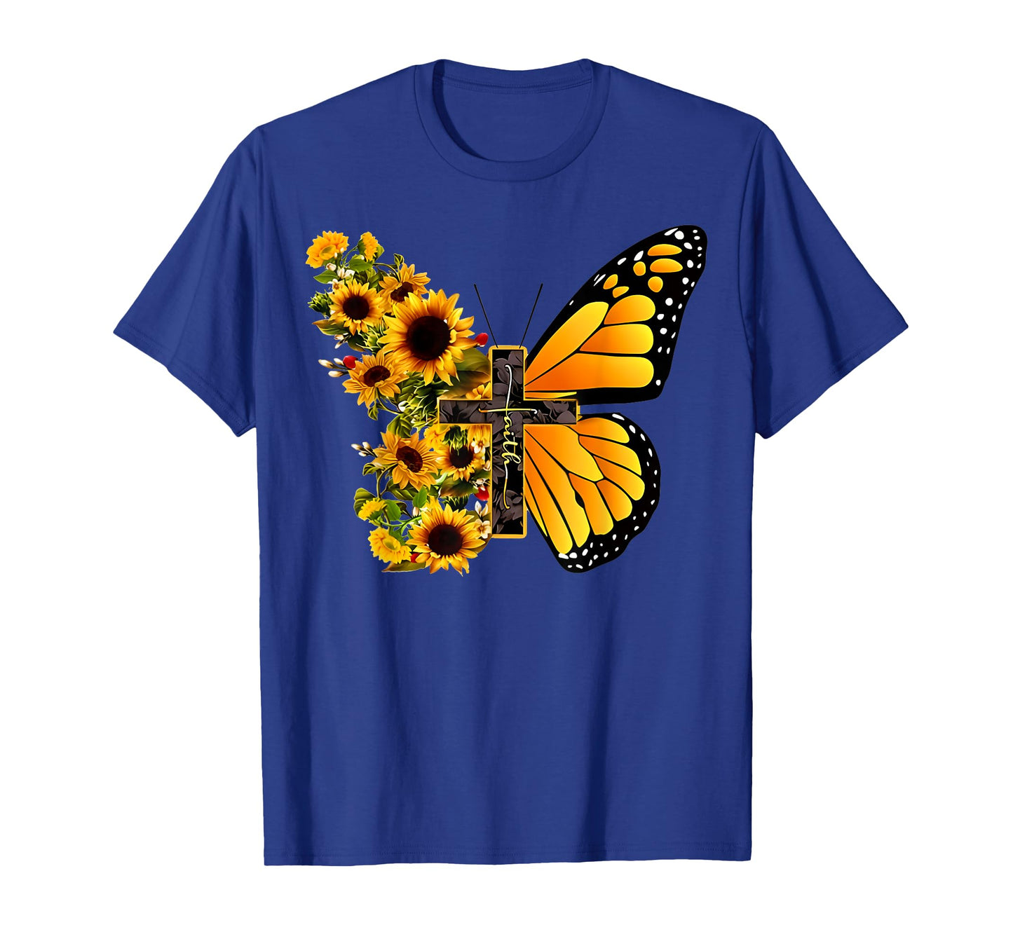 Faith Cross Sunflower Butterfly Christian Vintage T-Shirt