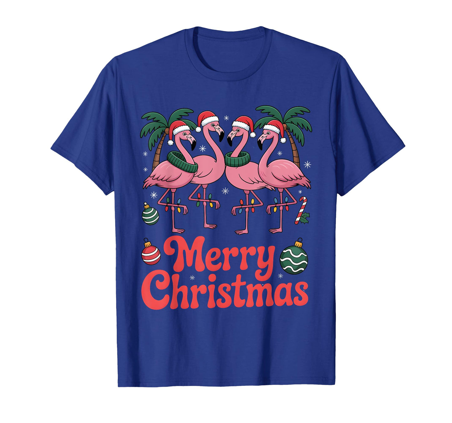 Merry Christmas Pink Flamingo Santa Hat Xmas Lights T-Shirt