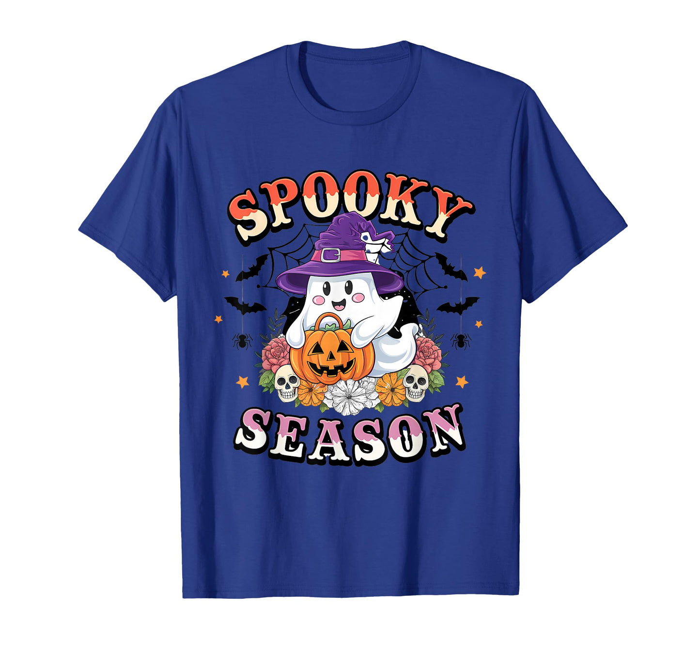 Spooky Season Ghost Halloween Pumpkin Witch Hat Bats T-Shirt