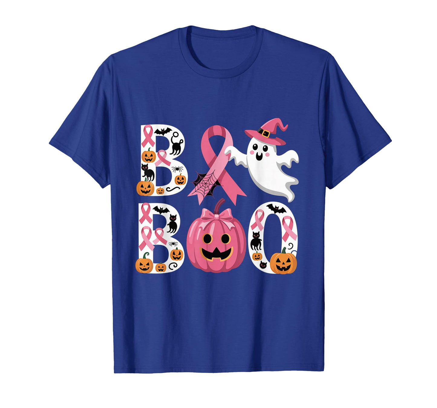 Boo Halloween Pumpkin Pink Ribbon Witch Cancer Awareness T-Shirt