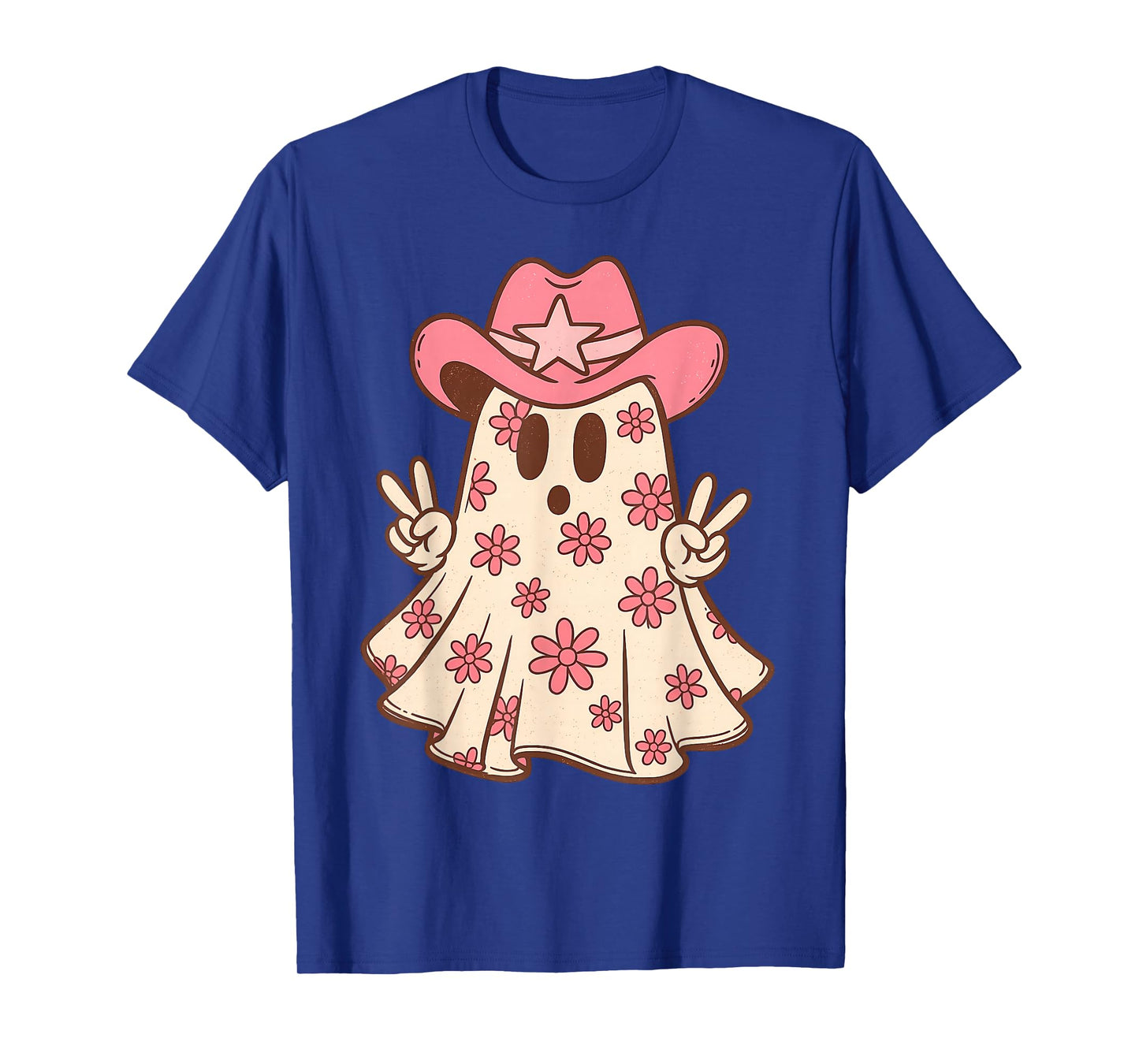 Retro Western Halloween Cowboy Cowgirl Ghost Boo Pink Floral T-Shirt