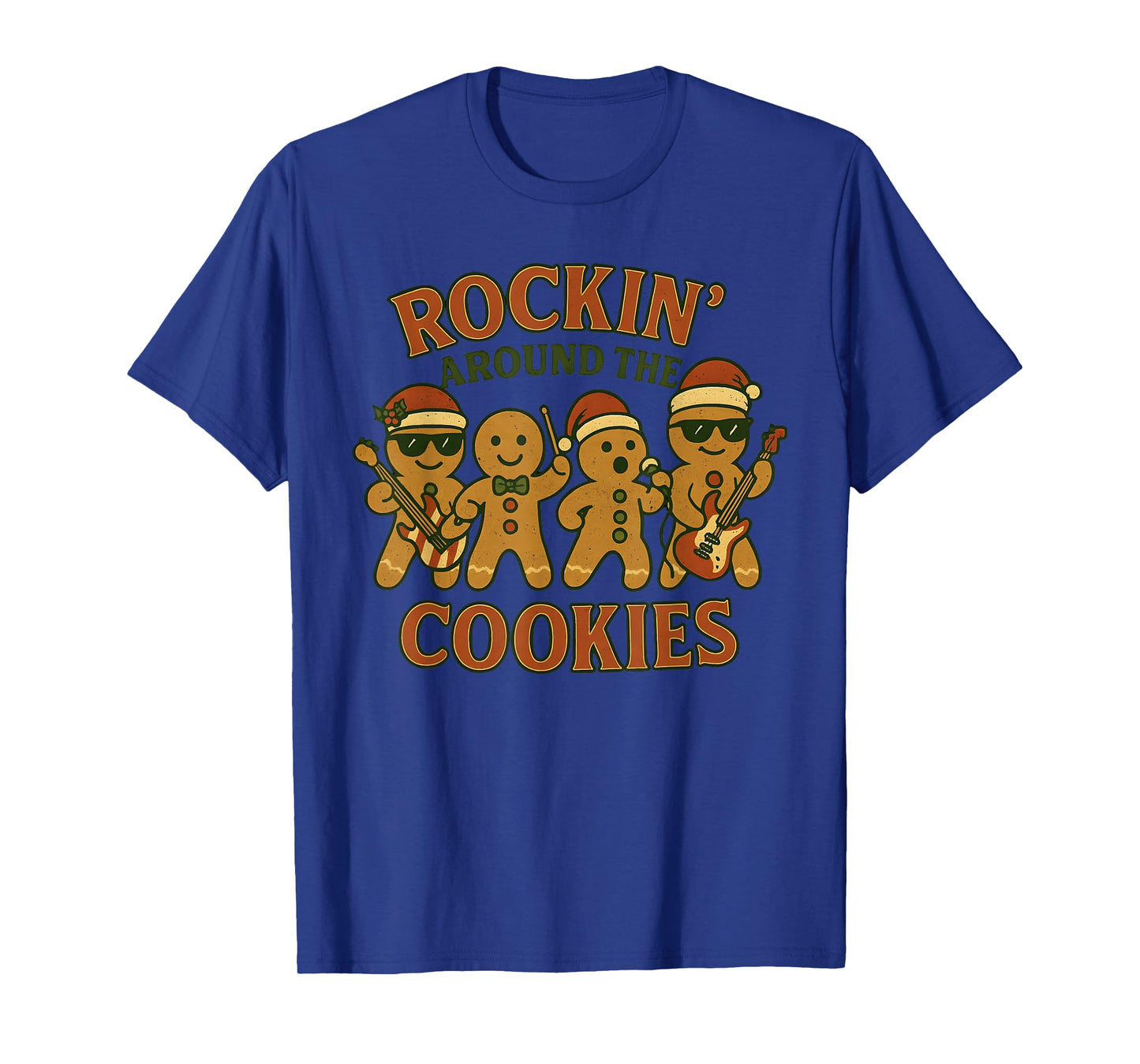 Rockin Around Cookies Gingerbread Band Retro Holiday Music T-Shirt