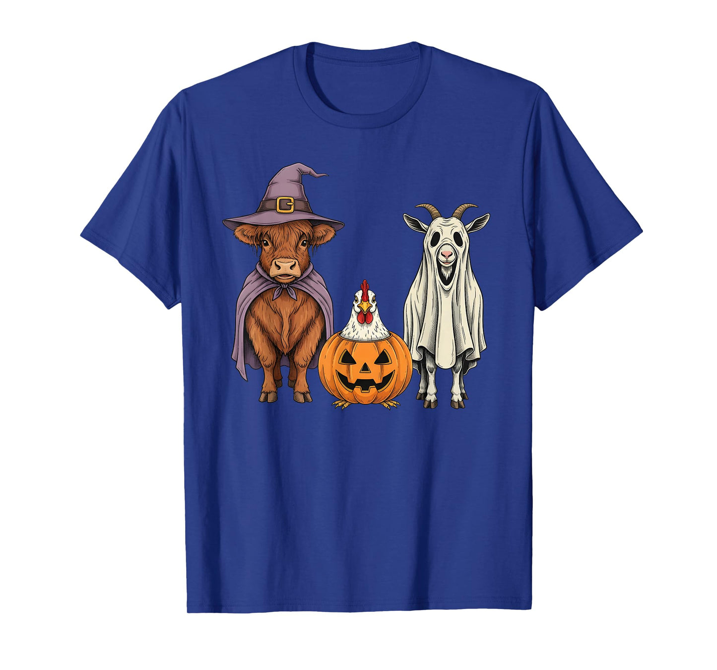 Spooky Ghost Highland Cow Chicken Goat Pumpkin Halloween T-Shirt