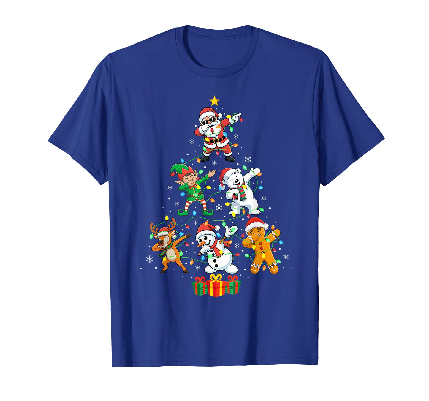 Dabbing Santa Elf Reindeer Xmas Tree Lights Matching Dab T-Shirt