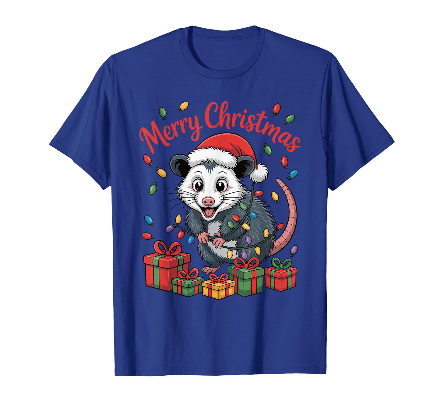 Funny Opossum Santa Hat Animals Lovers Ugly Christmas Pajama T-Shirt