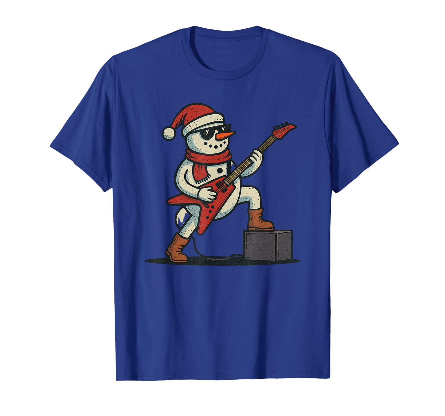 Snowman Playing Rock Guitar Christmas Vintage Funny Xmas T-Shirt