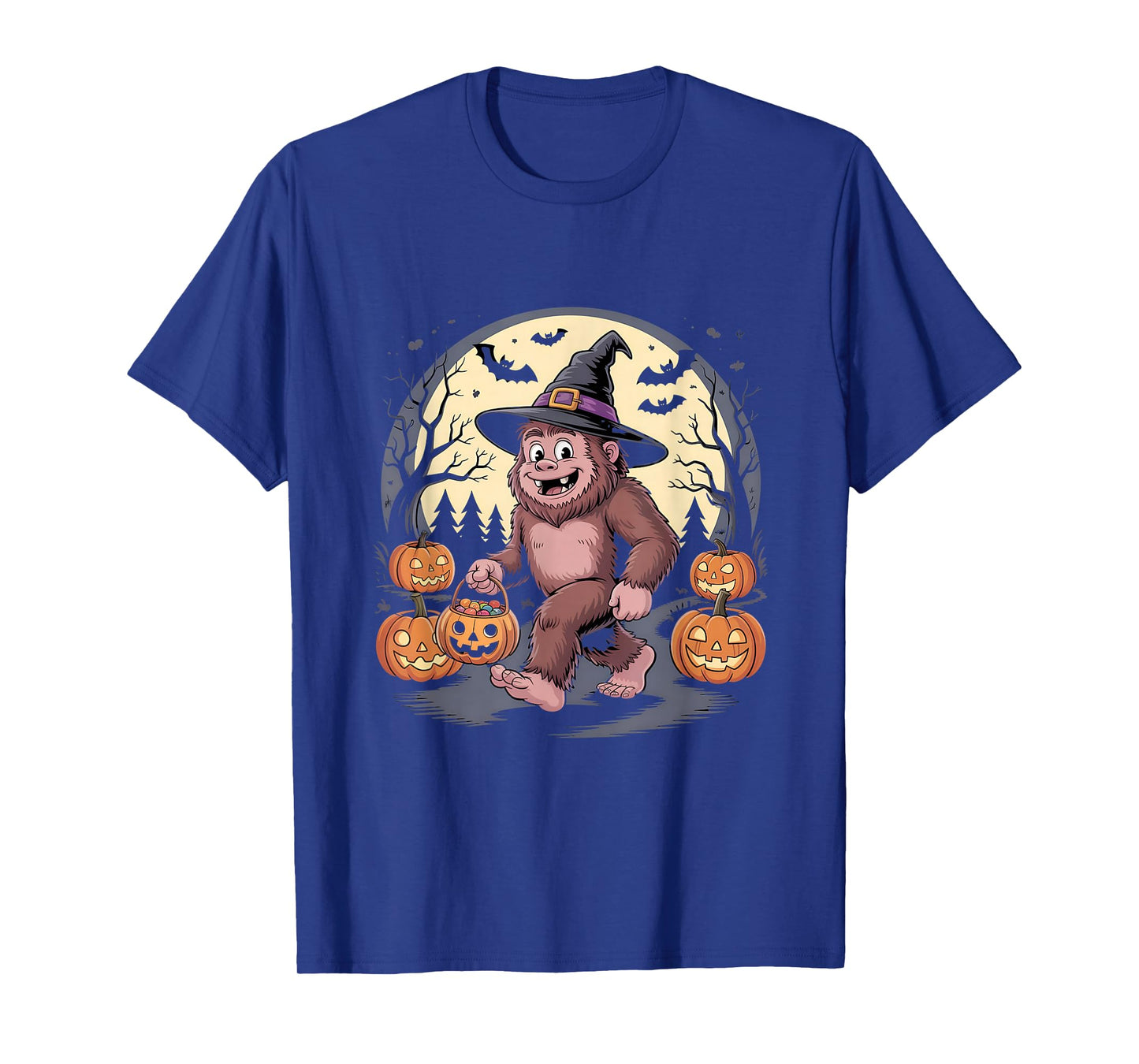 Cute Halloween Bigfoot Witch Hat Pumpkin Moon T-Shirt