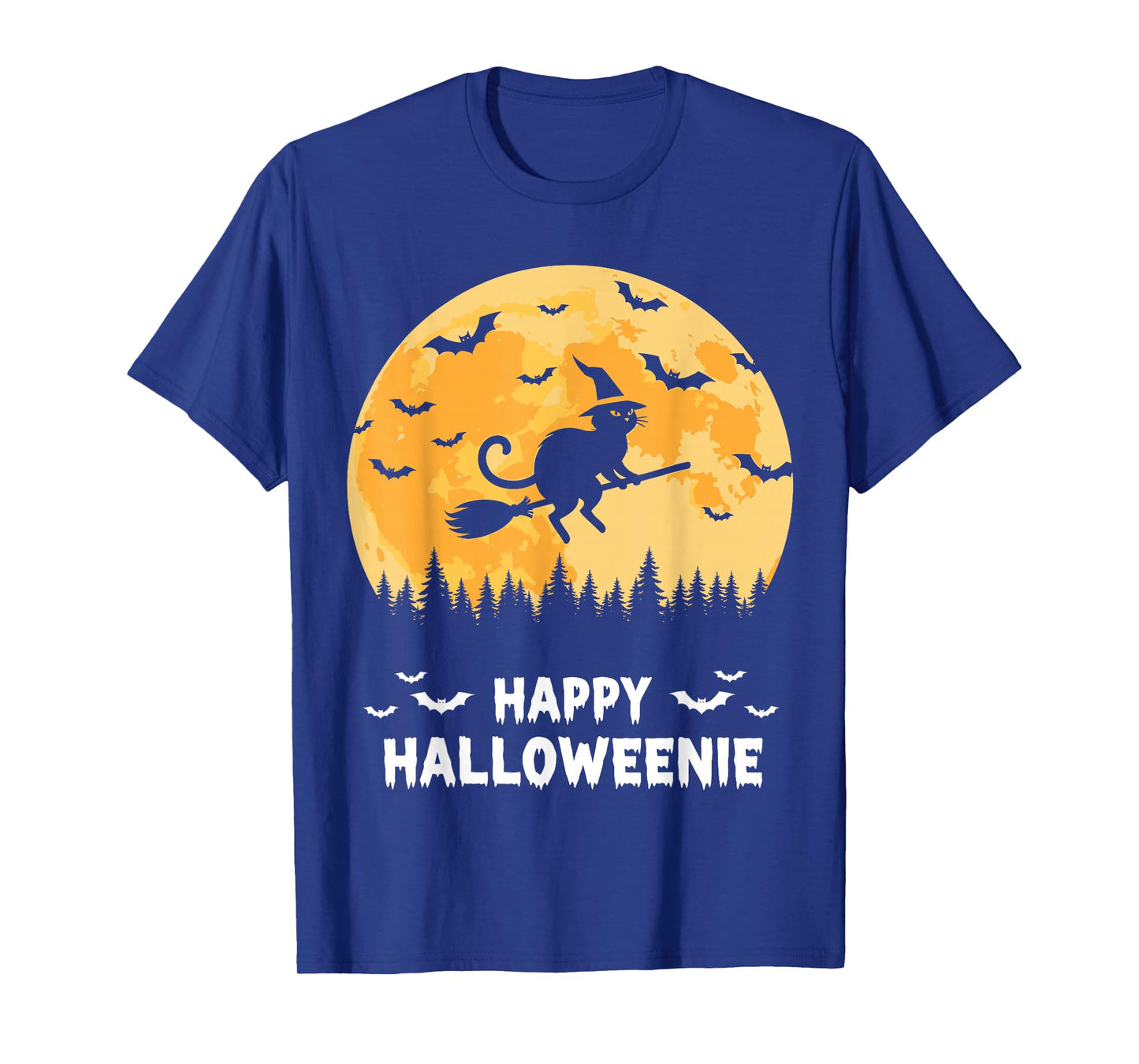 Happy Halloweenie Funny Halloween Cat Flying Witch T-Shirt