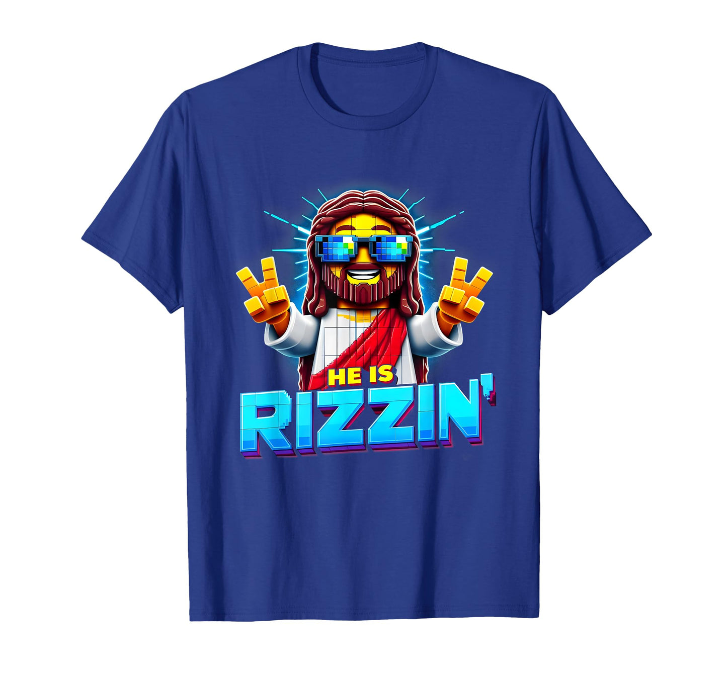 He Is Rizzen Jesus Has Rizzen Retro Christian Pixel Gaming T-Shirt